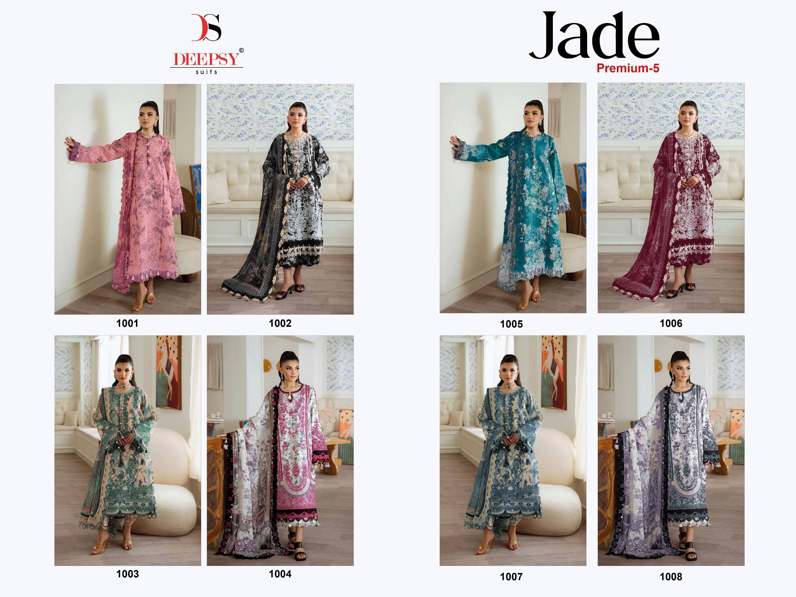 Jade Premium-5 BY DEEPSY SUITS 1001 To 1008 Series Indian Traditional casual wear Pakistani Pure Lawn dresses At Wholesale Price
